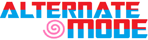 The Alternate Mode logo, half red and half blue in the SF Transrobotics font, beside an image of a spiraling narutomaki fish cake